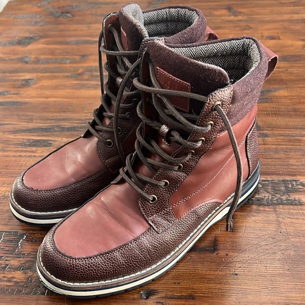 🔥🔥 DKNY WINSTON JACK Mens 8.5M Dark Brown Cow‎ Leather Lace Up Boots - PERFECT